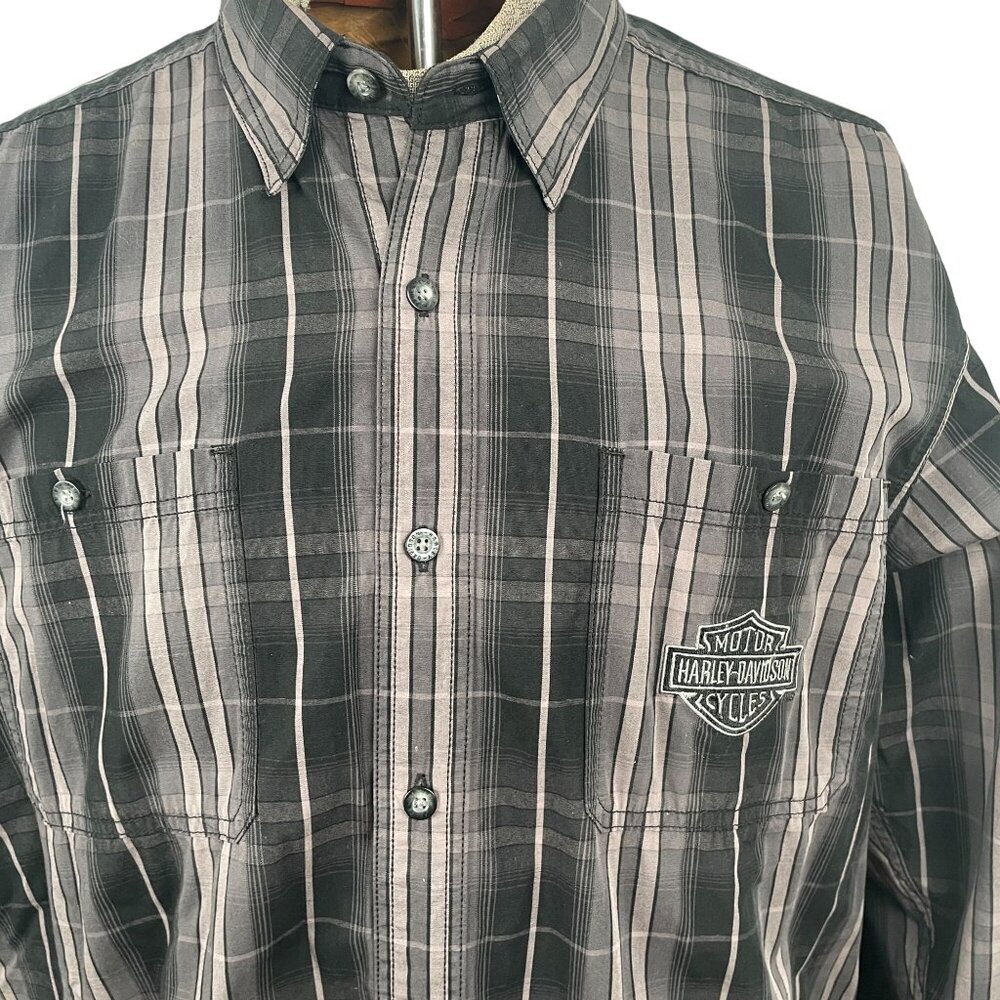 Harley-Davidson Mens Plaid Button-Up Shirt Long Sleeve Size XL Black Gray